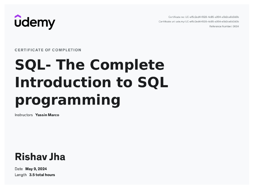 SQL Certificate